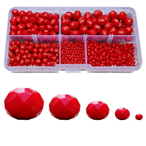 Ceramic Red Rondelle Glass Beads for Jewelry Making, Faceted Briolette Crytal Spacer Beads for Bracelet Necklace Earring (2mm 4mm 6mm 8mm 10mm Mixed Sizes, 1000pcs) - color: Ceramic Red