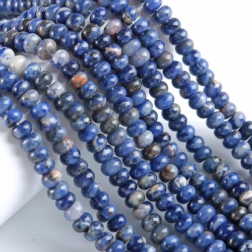 76pcs 5x8mm Natural Stone Blue Sodalite Rondelle Spacer Loose Beads Abacus Disk Stone Round Loose Gemstone Beads for Jewelry Making DIY Bracelet Necklace - color: Blue Sodalite Stone