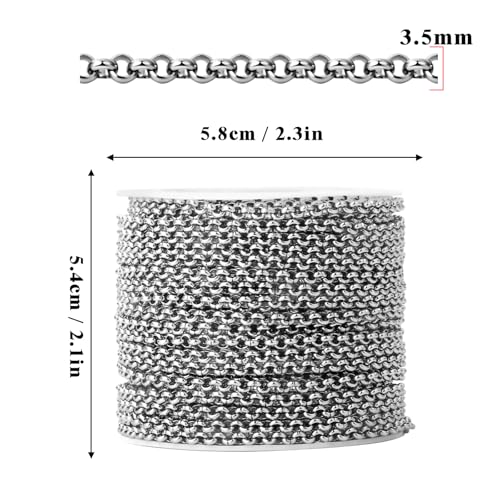 33FT Stainless Steel Rolo O Chains Roll, 3.5mm 304 Stainless Steel Round Rolo Chain Spool Bulk for Jewelry Making - color: stainless steel, size: 3.5mm