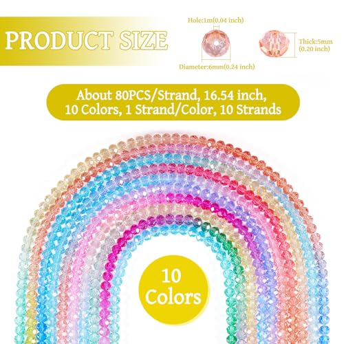 6mm Transparent Faceted Round Glass Beads Craftdady 800Pcs 10 Colors Crystal Beads Spacer Bulk Round Loose Beads Strands for DIY Crafts Earring Bracelet Necklace Jewelry Making