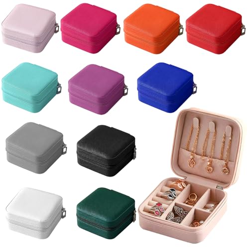 12 Pack Jewelry Box for Women, Mini Jewelry Travel Case PU Leather Organizer Box Small Portable Storage Holder for Womens Rings Earrings Necklaces Bracelets Lipsticks Wholesales Bulk (Colorful) - color: Colorful