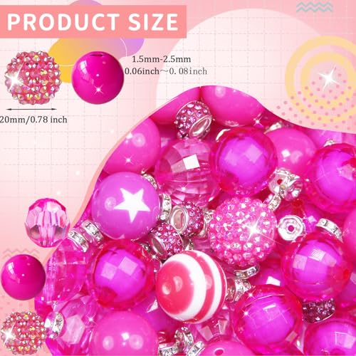 106 Pcs 20mm Beads for Pens Making with Rondelle Spacer Beads Rose Red Acrylic Focal Bubblegum Bead Crystal Round Sparkly Chunky Bead for Pens Beadable Keychain DIY Craft Jewelry Making Supplies - color: Rose Red