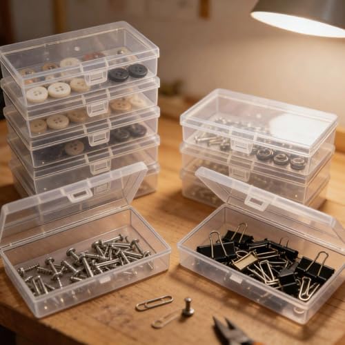 12 Pack Rectangular Clear Plastic Storage Containers Box with Hinged Lid for Beads and Other Small Craft Items (5.3 x 3.1 x 1.18 inch) - size: 5.3 x 3.1 x 1.18 inch