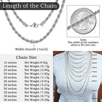 Twist Chain Necklace - Stainless Steel Rope Jewelry for Men & Women - size: 16 Inches, style: 3 mm Wide