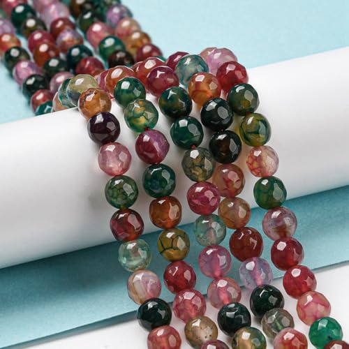 62pcs 6mm Natural Agate Beads Strands Faceted Round Small Loose Crystal Gemstone Bead Spacer for DIY Jewelry Making Accessories Colorful - color: Colorful