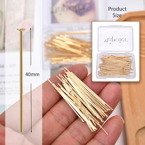 150pcs 40mm 14K Gold Filled Flat Head Pins DIY Crafts Beads Charms Earring Bracelet Jewelry Making Accessories Supplies - color: Gold Flat Pins, size: 40mm
