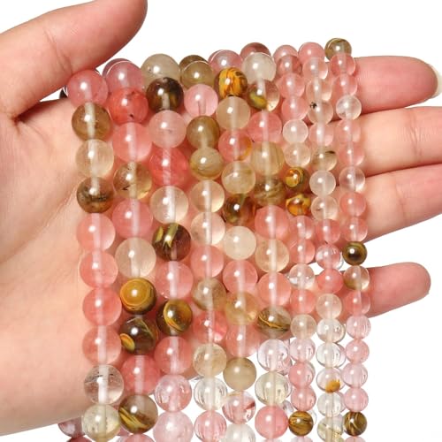 About 35pcs 10mm Natural Stone Beads Fire Cherry Quartz Beads Crystal Gemstone for Jewelry Making, DIY Bracelet Necklace - color: Fire Cherry Quartz, size: 10mm