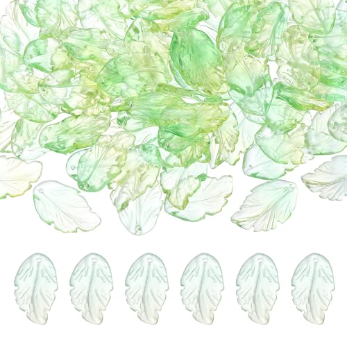 PATIKIL Glass Leaf Beads, 100Pcs Cute Crystal Leaf Charms, Translucent Czech Spacer Beads for DIY Jewelry Making Bracelets Necklace Wind Chimes Suncatchers, Gradient Green Yellow - color: Gradient Green Yellow