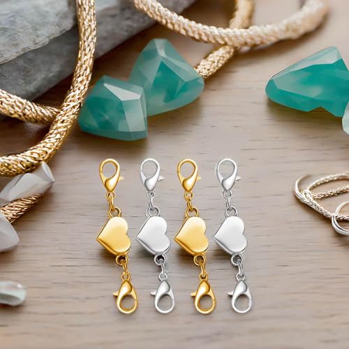 Heart Magnetic Clasp, Double Lobster Closure for Necklace Bracelet, Jewelry Making Connector (3gold) - color: 3gold