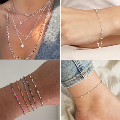 33 Feet Stainless Steel Enamel Chains Bulk, 2mm 304 Stainless Steel White Enamel Beaded Cable Link Chain Roll Spool for Jewelry Making - color: Stainless Steel White Beads