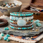 YGLINE Women Boho Handmade Natural Stone Crystal Leather Bead Wrap Bracelets Collection - color: Turquoise