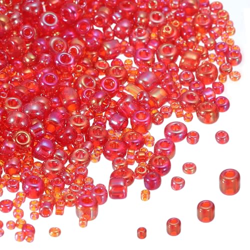 MECCANIXITY 15/0 11/0 8/0 6/0 Glass Seed Beads 1.5mm/2mm/3mm/4mm Loose Seed Beads for Jewelry Earring Bracelet Craft Making, 5888PCS, Bright Red - color: Bright Red