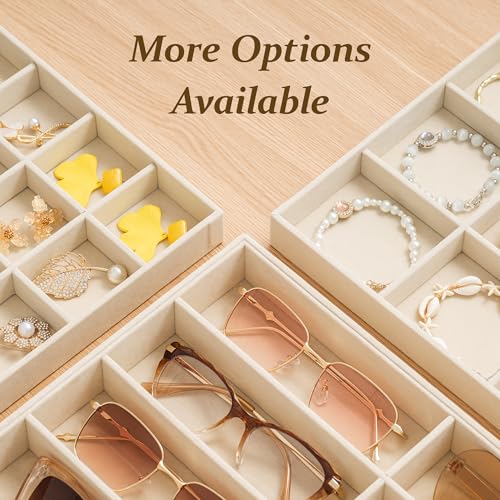 pickpiff Drawer Sunglass Organizer & Display Tray: 1 Pcs 8 Grids Velvet Scratch-Free Eyeglasses Case (13.8x9.4x1.6inch) - Soft Beige Glasses Storage Holder Box for Men & Women - size: 8 grids
