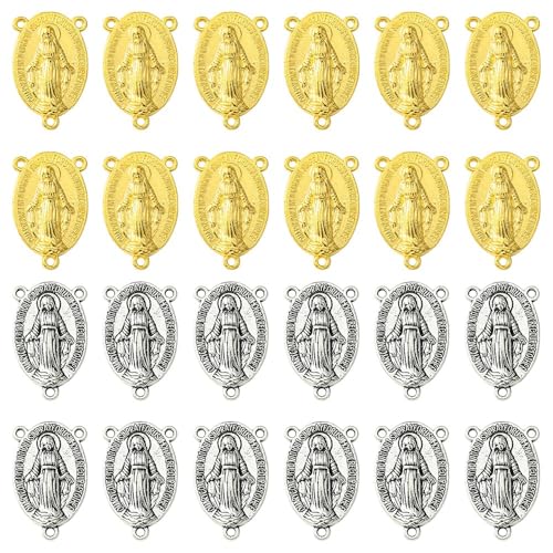 Assorted Metal Connectors Pendants Charms for Jewelry Making with Double Loops Flower Evil Eyes Butterfly Heart Cross Links Golden Pendants for Necklaces Bracelets Earrings - color: Virgin Mary- 20 pcs
