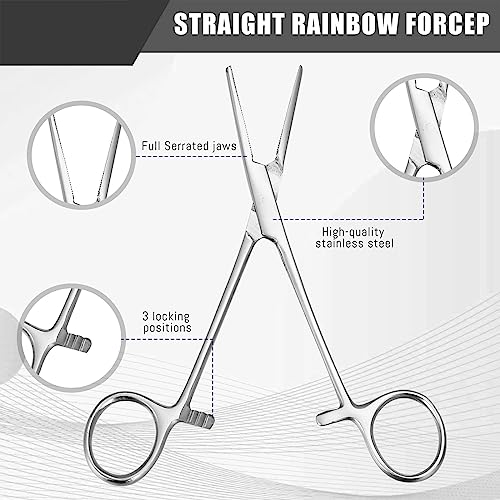 BBTO Hemostat Curved and Straight Hemostat Forceps Piercing Pliers Forceps, Stainless Steel Straight and Curved Pliers, Fishing Tweezer(Silver,2 Pcs) - color: Silver