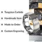 Chain Tool Ring - Gift for Cyclist - 8mm - Band - Gunmetal Black Silver - Personalized Custom Engraving - Men Women - Anniversary Engagement Wedding - Tungsten Carbide - Flat Dome Bevel - color: 04 - Grey Tungsten