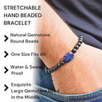 Black Obisidian Bracelets for Men 8" Inch Full Stretch Healing Crystal Bracelet, Beaded Charm Bracelet for Men Gifts Fathers Day Anniversary Birthday Gifts for Him - color: Black Obsidian & Lapis Lazuli Bracelets