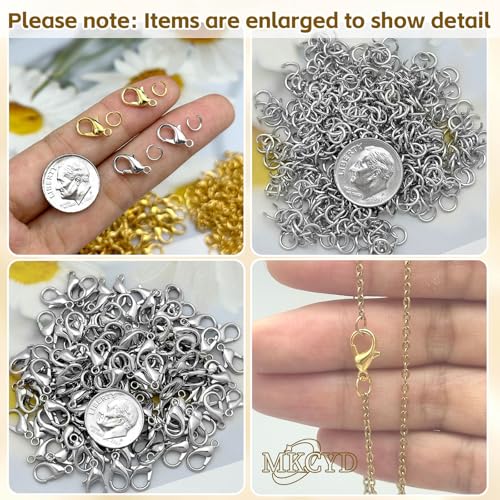 MKCYD 700Pcs Lobster Claw Clasps and Open Jump Rings Set, 14K Gold and Silver Necklace Clasps and Closures Lobster Parrot Trigger Clasp for Jewelry Making - color: Silver