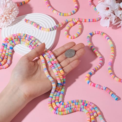 Pandahall 10 Strands Candy Color Flat Round Disc Beads for Bracelets, Necklaces, Earrings - 6mm Polymer Clay Heishi Beads - color: 10 Rainbow Colors