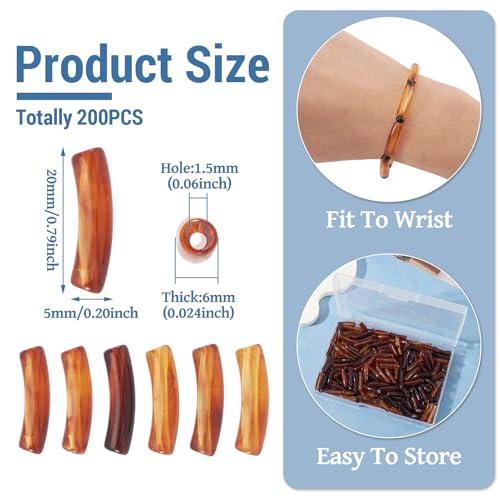 200 pcs Acrylic Tube Beads for Bracelets Amber Bangle Acrylic Beads Two Tone Curved Chunky Bamboo Tube Bead for Jewelry Making Earring Crafts - color: Brown-200pcs