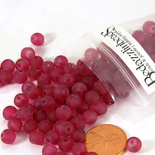100 Matte Frosted Translucent 6mm x 5mm Round Loose Glass Jewelry Spacer Beads with 1.2mm Hole in Many Colors (Wine Red) - color: Wine Red