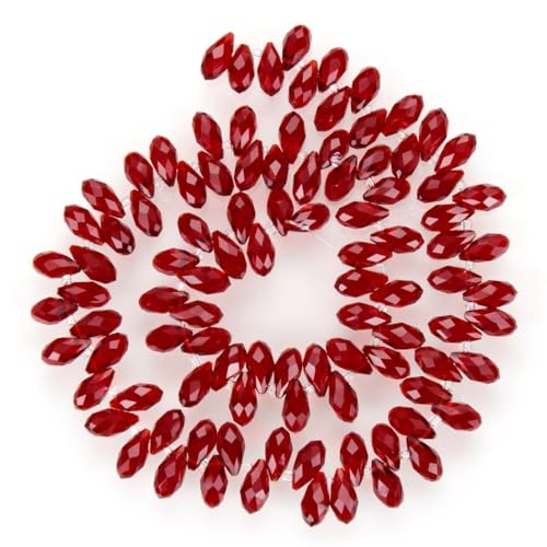 200pcs Czech 12mm Faceted Teardrop Briolette Crystal Glass Loose Beads Pendant Drop Spacer Bulk Siam Red for DIY Jewelry Making CCT2-5 - color: Siam red, size: 12x6mm - 200pcs