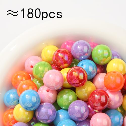 20mm Ab Rainbow Acrylic Beads 180pcs Chunk Bubblegum Bead Color Beadable Pen Ball Beads for Pen Bag Jewelry Making Necklace Bracelets(Rainbow ab) - color: rainbow color