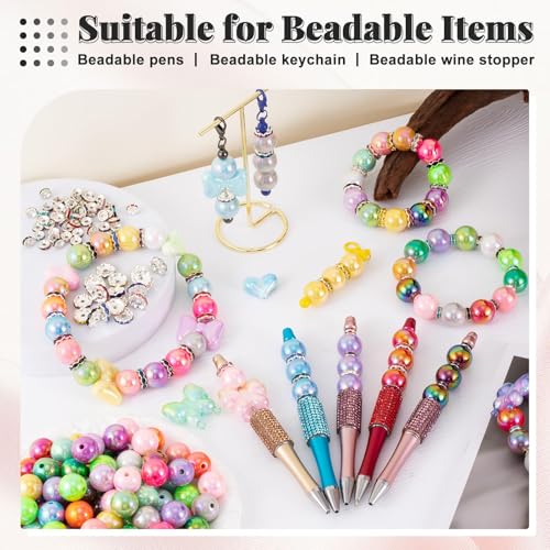 HUISUYTON 289 Pcs Beads for Pens, 16mm Acrylic Beads, Rainbow Color Pen Bead, Bubblegum Bead for Jewely Making, Bracelet, Beadable Pens, Earring - color: 289 PCS Bubblegum Beads Mixed Set