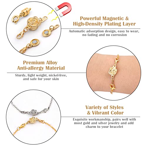 18 Pcs 3 Styles Magnetic Necklace Clasps and Closures, Rose Round Cylindrical Jewelry Magnetic Clasp Connector Locking Magnetic Clasp Bracelet Extender for Jewelry Making (Gold, Silver) - color: Gold Silver
