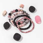 Vinswet 4pcs Beaded Bracelets for Women,Natural Healing Crystal Gemstones Bracelet,Anxiety Stress Relief Bracelet Handmade purple Jewelry Gifts for Women - color: Pink zebra&Lava Rock&Rhodochrosite