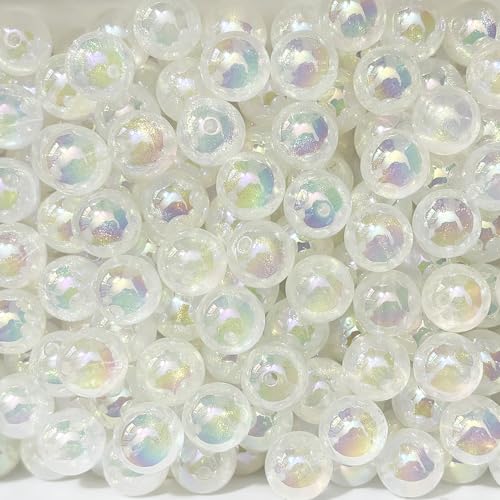 AB Color Noctilucence Acrylic Cube Bead DIY Beading Hairband Bracelets Necklace Craft Embelishment (Shiny Glitter-Round) - color: Shiny Glitter-Round