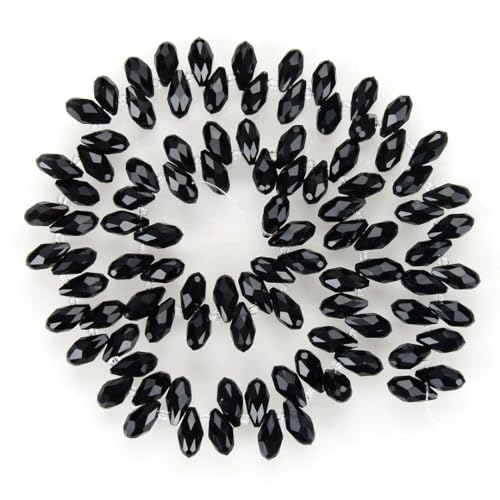 200pcs Czech 12mm Faceted Teardrop Briolette Crystal Glass Loose Beads Pendant Drop Spacer Bulk Jet Black for DIY Jewelry Making CCT2-23 - color: Jet black, size: 12x6mm - 200pcs