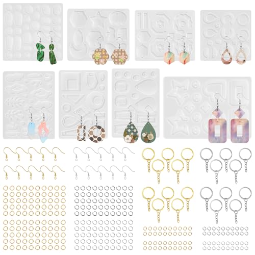 RESIN GO Epoxy Resin Earring Molds, 328 PCs UV Resin Jewelry Molds Kit with Holes, Variety Shapes Keychain Pendant Necklace Bundle Complete Set Clearance, Silicone Molds for Teen Female