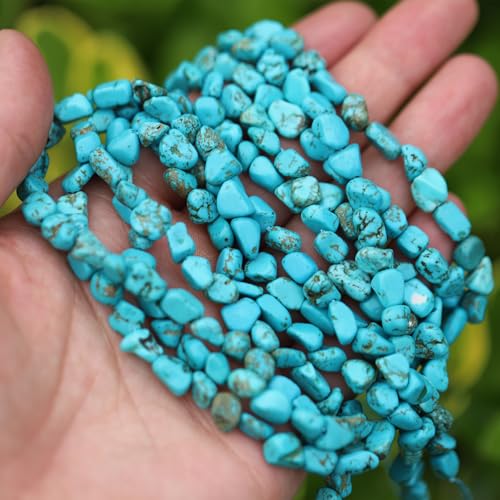 Simulated Turquoise 6-8mm Oval Irregular Freeform Tumbled Loose Gemstone Beads for Jewelry Making 15 Inch Strand 50-55 Pcs - color: Turquoise-1 strand15”-approx. 55 beads