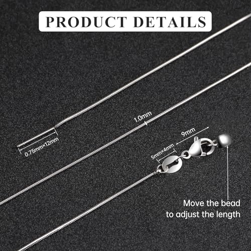 10Pcs Stainless Steel Round Snake Adjustable Chain Bulk for Jewelry Making 1mm Necklaces Chains for Women Personalized Jewelry - color: Silver Snake