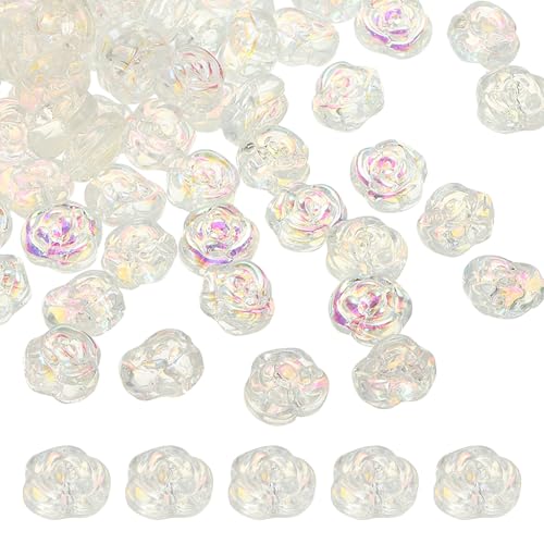 uxcell 50 Pcs Rose Beads, 0.55" Glass Flower Rose Charm Carved Loose Spacer Crystal Craft Beads for DIY Jewelry Making Bracelet Beading Projects Supplies, White - color: White