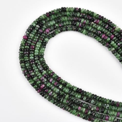 160pcs 4x2mm Natural Ruby Zoisite Disk Rondelle Spacer Stone Semi Precious Gemstone Loose Beads for Jewelry Making 15 Inch - color: Ruby Zoisite