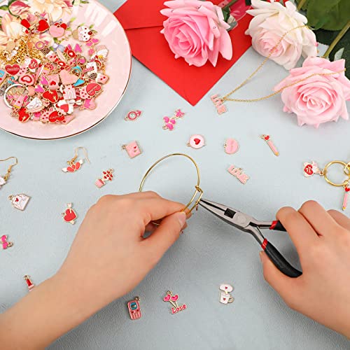 SANNIX 110Pcs Valentine's Day Charms Gold Enamel Jewelry Making Charm Pink Pendants for Valentines Bracelet Necklace Earrings Making - style: Valentines Charms