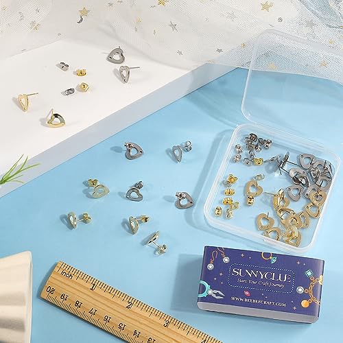 SUNNYCLUE 40Pcs Real 24K Gold Plated Heart Earring Findings with Hole Studs for DIY Dangle Earrings Craft - color: 20Pairs Real 24K Gold Plated & Stainless Steel Heart Earrings Post