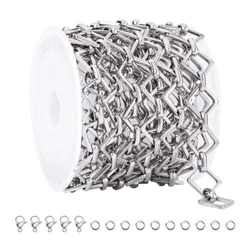 YOUBEIYEE 2 Meters Stainless Steel Chains for Jewelry Making Rhombic Bulk Chain Decorative Craft Chain Roll - color: Rhombic Silver