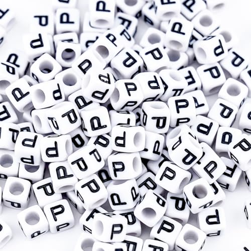 500Pcs Square Letter Beads P 6X6mm Individual Cube Alphabet Beads for Friendship Bracelets Making - color: Square - P