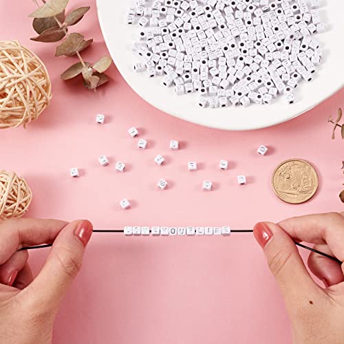FASHEWELRY 500Pcs White Acrylic Cube Letter Beads 4.5x4.5x4.5mm Silver Alphabet A-Z Spacer Beads for DIY Bracelet Necklace Jewelry Making - color: White Silver-500Pcs, size: 4.5x4.5x4.5mm
