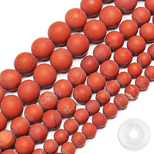Natural Matte Red Jasper Beads, 8MM Round Frosted Unpolished Loose Gemstone Beads for Bracelet Necklace Jewelry Making, Energy Stone Healing Power with Stretch Beading Cord - color: Matte Red Jasper, size: 8MM
