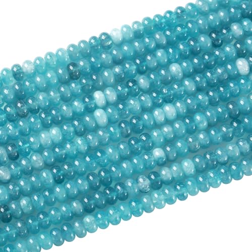 76pcs 5x8mm Natural Stone Blue Jade Rondelle Spacer Loose Beads Abacus Disk Stone Round Loose Gemstone Beads for Jewelry Making DIY Bracelet Necklace - color: Blue Jade Stone
