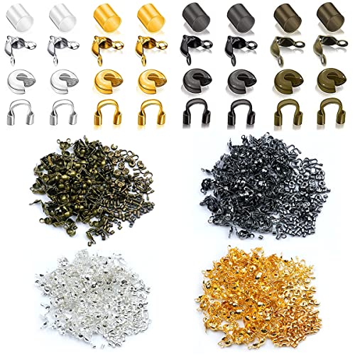 1400 Pieces Brass Tube Crimp Beads Wire Guardians Crimp Bead Knot Covers Bead Tips Knot Covers for DIY Bracelets Necklaces Jewelry Making Crafts Supplies - color: Assorted Colors