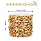 33FT Gold Paperclip Chain Jewelry 3MM 18K Gold PVD Plated Stainless Steel Paperclip Link Chain Roll Bulk for Jewelry Making - color: 3mm gold