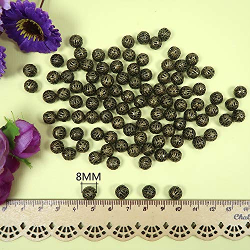 TOAOB 100pcs 8mm Antique Bronze Filigree Hollow Ball Beads Round Metal Loose Spacer Beads for DIY Crafts Bracelets Necklaces Earrings Jewelry Making - color: Antique bronze, size: 8mm