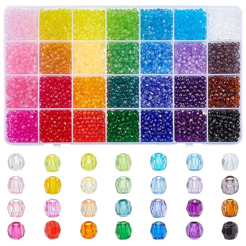 PH PandaHall 4480pcs 4mm Crystal Beads: 28 Rainbow Colors, Faceted Round, Acrylic, Loose Beads for DIY Jewelry Making - color: 28 Colors, size: 4mm