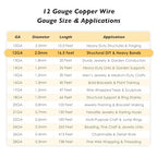 12 Gauge/2.0mm Copper Wire for Jewelry Making – 16.5 Feet Single Spool with Polishing Cloth & COA – 99.9% Pure Dead Soft Bare & Skin Safe Uncoated Craft Wire for Structural DIY & Heavy Bands - size: 12 Gauge, style: 5 Ounces