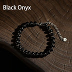 Natural Healing Gemstone Bracelet Handmade Yoga Stretch Elastic Bracelet Stress Relief Crystal Jewelry for Men and Women - color: Black Onyx (Positive Energy), size: 5x8